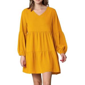 imageLock and Love Womens Summer Tunic Dress V Neck Casual Loose Flowy Swing Shift DressWdr2351mustard