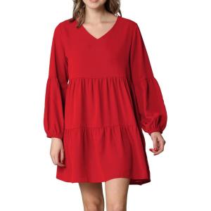 imageLock and Love Womens Summer Tunic Dress V Neck Casual Loose Flowy Swing Shift DressWdr2351red