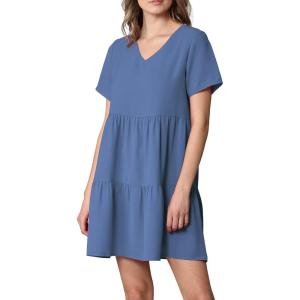 imageLock and Love Womens Summer Tunic Dress V Neck Casual Loose Flowy Swing Shift DressWdr2354denim