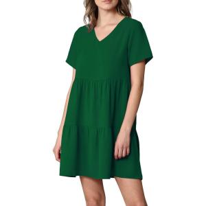 imageLock and Love Womens Summer Tunic Dress V Neck Casual Loose Flowy Swing Shift DressWdr2354green