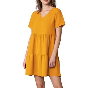 imageLock and Love Womens Summer Tunic Dress V Neck Casual Loose Flowy Swing Shift DressWdr2354mustard