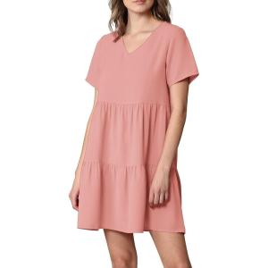 imageLock and Love Womens Summer Tunic Dress V Neck Casual Loose Flowy Swing Shift DressWdr2354pink