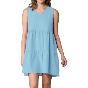 imageLock and Love Womens Summer Tunic Dress V Neck Casual Loose Flowy Swing Shift DressWdr2357aqua