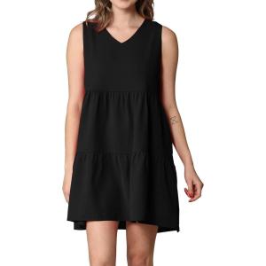 imageLock and Love Womens Summer Tunic Dress V Neck Casual Loose Flowy Swing Shift DressWdr2357black
