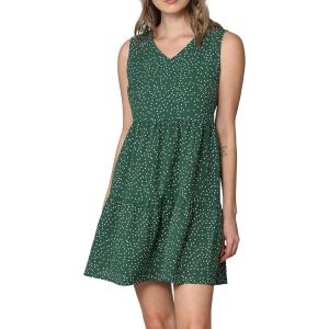 imageLock and Love Womens Summer Tunic Dress V Neck Casual Loose Flowy Swing Shift DressWdr2357greenpolka