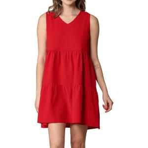 imageLock and Love Womens Summer Tunic Dress V Neck Casual Loose Flowy Swing Shift DressWdr2357red