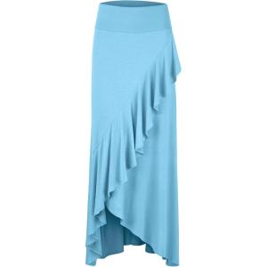 imageLL Womens Wrapped High Low Ruffle Maxi Skirt  Made in USAWb1356aqua