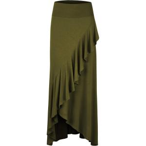 imageLL Womens Wrapped High Low Ruffle Maxi Skirt  Made in USAWb1356olive