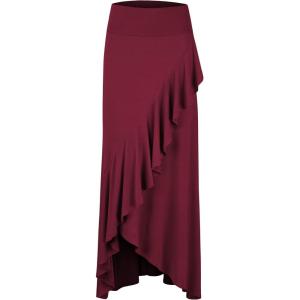 imageLL Womens Wrapped High Low Ruffle Maxi Skirt  Made in USAWb1356wine