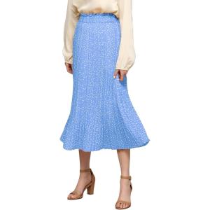imageLock and Love Womens High Waist Polka Dot Pleated Midi Swing Skirt with PocketsWb2383bluepolka