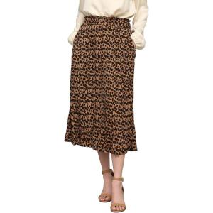 imageLock and Love Womens High Waist Polka Dot Pleated Midi Swing Skirt with PocketsWb2383brownblack