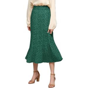 imageLock and Love Womens High Waist Polka Dot Pleated Midi Swing Skirt with PocketsWb2383greenpolka
