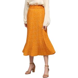 imageLock and Love Womens High Waist Polka Dot Pleated Midi Swing Skirt with PocketsWb2383mustardpolka