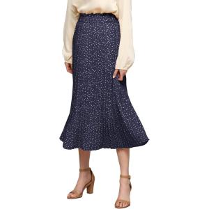 imageLock and Love Womens High Waist Polka Dot Pleated Midi Swing Skirt with PocketsWb2383navypolka