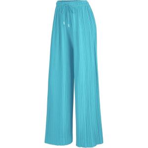 imageLock and Love Womens Pleated Wide Leg Palazzo Maxi Pants with Drawstring or Elastic BandWb1485aqua