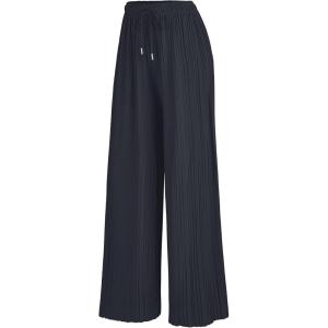 imageLock and Love Womens Pleated Wide Leg Palazzo Maxi Pants with Drawstring or Elastic BandWb1485ashcharcoal