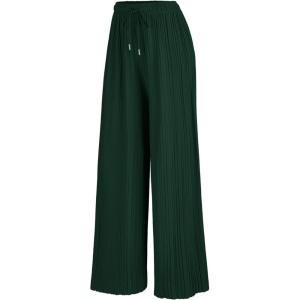 imageLock and Love Womens Pleated Wide Leg Palazzo Maxi Pants with Drawstring or Elastic BandWb1485green