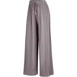 imageLock and Love Womens Pleated Wide Leg Palazzo Maxi Pants with Drawstring or Elastic BandWb1485grey