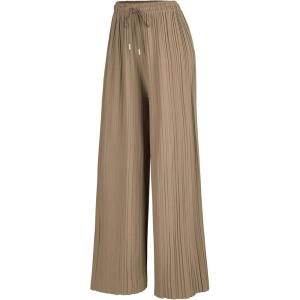 imageLock and Love Womens Pleated Wide Leg Palazzo Maxi Pants with Drawstring or Elastic BandWb1485khaki