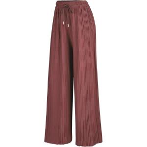 imageLock and Love Womens Pleated Wide Leg Palazzo Maxi Pants with Drawstring or Elastic BandWb1485marsala