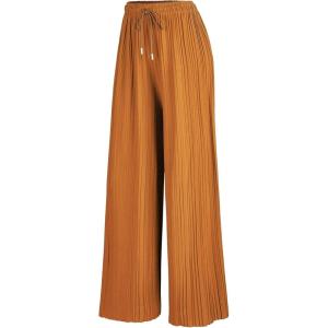 imageLock and Love Womens Pleated Wide Leg Palazzo Maxi Pants with Drawstring or Elastic BandWb1485mustard