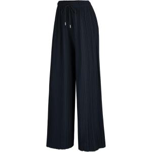 imageLock and Love Womens Pleated Wide Leg Palazzo Maxi Pants with Drawstring or Elastic BandWb1485navy