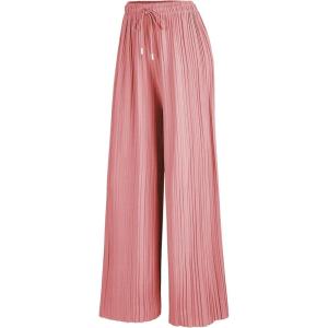 imageLock and Love Womens Pleated Wide Leg Palazzo Maxi Pants with Drawstring or Elastic BandWb1485pink