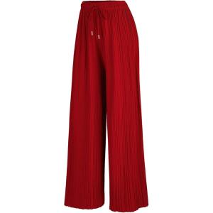 imageLock and Love Womens Pleated Wide Leg Palazzo Maxi Pants with Drawstring or Elastic BandWb1485red