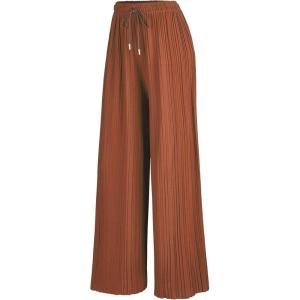 imageLock and Love Womens Pleated Wide Leg Palazzo Maxi Pants with Drawstring or Elastic BandWb1485rust