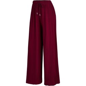 imageLock and Love Womens Pleated Wide Leg Palazzo Maxi Pants with Drawstring or Elastic BandWb1485wine