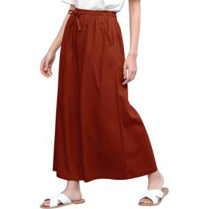 imageLock and Love Womens Washed Linen Casual Loose Wide Leg Pants Pocket Pant with Draw StringWb2283brownred
