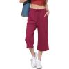 imageLock and Love Womens Capri Pants Loose Yoga Pants Wide Leg Drawstring Comfy Lounge Pajama Capris Sweatpants with PocketsWb2381wine