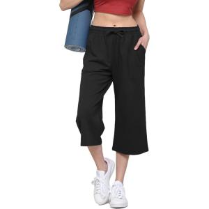 imageLock and Love Womens Capri Pants Loose Yoga Pants Wide Leg Drawstring Comfy Lounge Pajama Capris Sweatpants with PocketsWb2381black