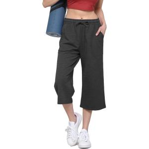 imageLock and Love Womens Capri Pants Loose Yoga Pants Wide Leg Drawstring Comfy Lounge Pajama Capris Sweatpants with PocketsWb2381charcoal