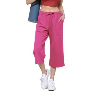 imageLock and Love Womens Capri Pants Loose Yoga Pants Wide Leg Drawstring Comfy Lounge Pajama Capris Sweatpants with PocketsWb2381fucshia