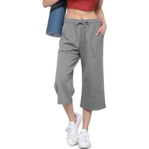 imageLock and Love Womens Capri Pants Loose Yoga Pants Wide Leg Drawstring Comfy Lounge Pajama Capris Sweatpants with PocketsWb2381grey