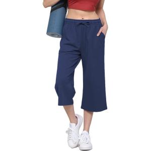imageLock and Love Womens Capri Pants Loose Yoga Pants Wide Leg Drawstring Comfy Lounge Pajama Capris Sweatpants with PocketsWb2381navy