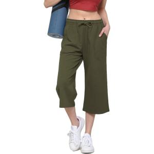 imageLock and Love Womens Capri Pants Loose Yoga Pants Wide Leg Drawstring Comfy Lounge Pajama Capris Sweatpants with PocketsWb2381olive