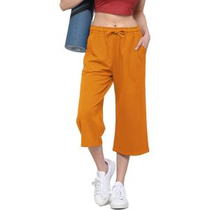 imageLock and Love Womens Capri Pants Loose Yoga Pants Wide Leg Drawstring Comfy Lounge Pajama Capris Sweatpants with PocketsWb2381orange