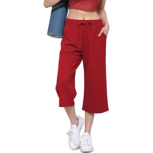 imageLock and Love Womens Capri Pants Loose Yoga Pants Wide Leg Drawstring Comfy Lounge Pajama Capris Sweatpants with PocketsWb2381red