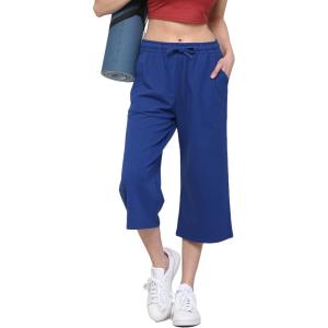imageLock and Love Womens Capri Pants Loose Yoga Pants Wide Leg Drawstring Comfy Lounge Pajama Capris Sweatpants with PocketsWb2381royalbrite