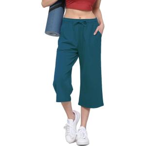 imageLock and Love Womens Capri Pants Loose Yoga Pants Wide Leg Drawstring Comfy Lounge Pajama Capris Sweatpants with PocketsWb2381teal