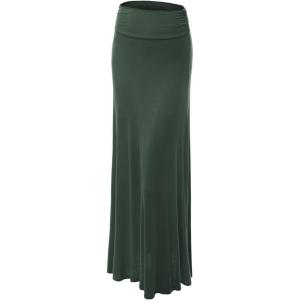 imageLock and Love Womens Stylish Comfy Floor Length Flar Long Maxi SkirtWb296olive