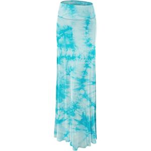 imageLock and Love Womens Casual High Waist SolidTie Dye Fold Over Flowy Long Maxi SkirtWb1058aqua