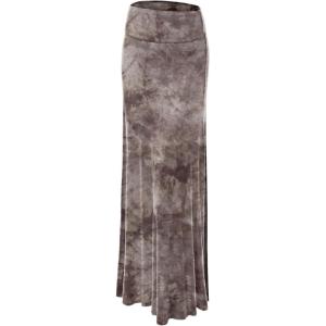 imageLock and Love Womens Casual High Waist SolidTie Dye Fold Over Flowy Long Maxi SkirtWb1058brown