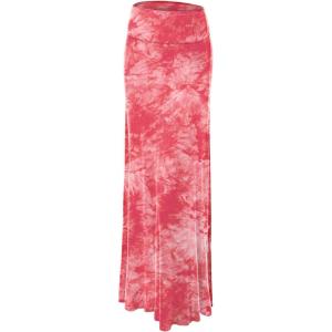 imageLock and Love Womens Casual High Waist SolidTie Dye Fold Over Flowy Long Maxi SkirtWb1058coral