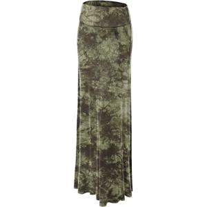 imageLock and Love Womens Casual High Waist SolidTie Dye Fold Over Flowy Long Maxi SkirtWb1058olive