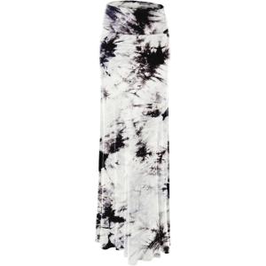 imageLock and Love Womens Casual High Waist SolidTie Dye Fold Over Flowy Long Maxi SkirtWb1058whiteblack