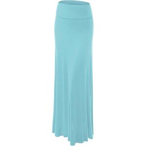 imageLock and Love Womens Casual High Waist SolidTie Dye Fold Over Flowy Long Maxi SkirtWb670aqua