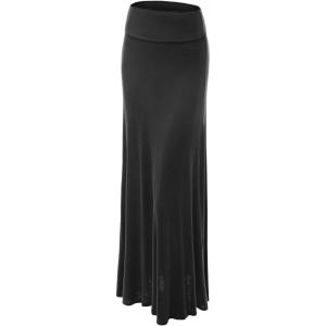 imageLock and Love Womens Casual High Waist SolidTie Dye Fold Over Flowy Long Maxi SkirtWb670black